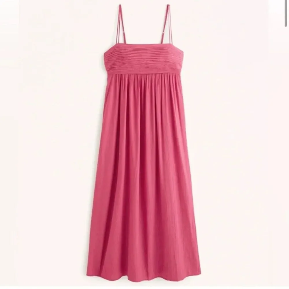 Abercrombie & Fitch Pink Babydoll Crinkle Textured Maxi Dress w/ Pockets Medium